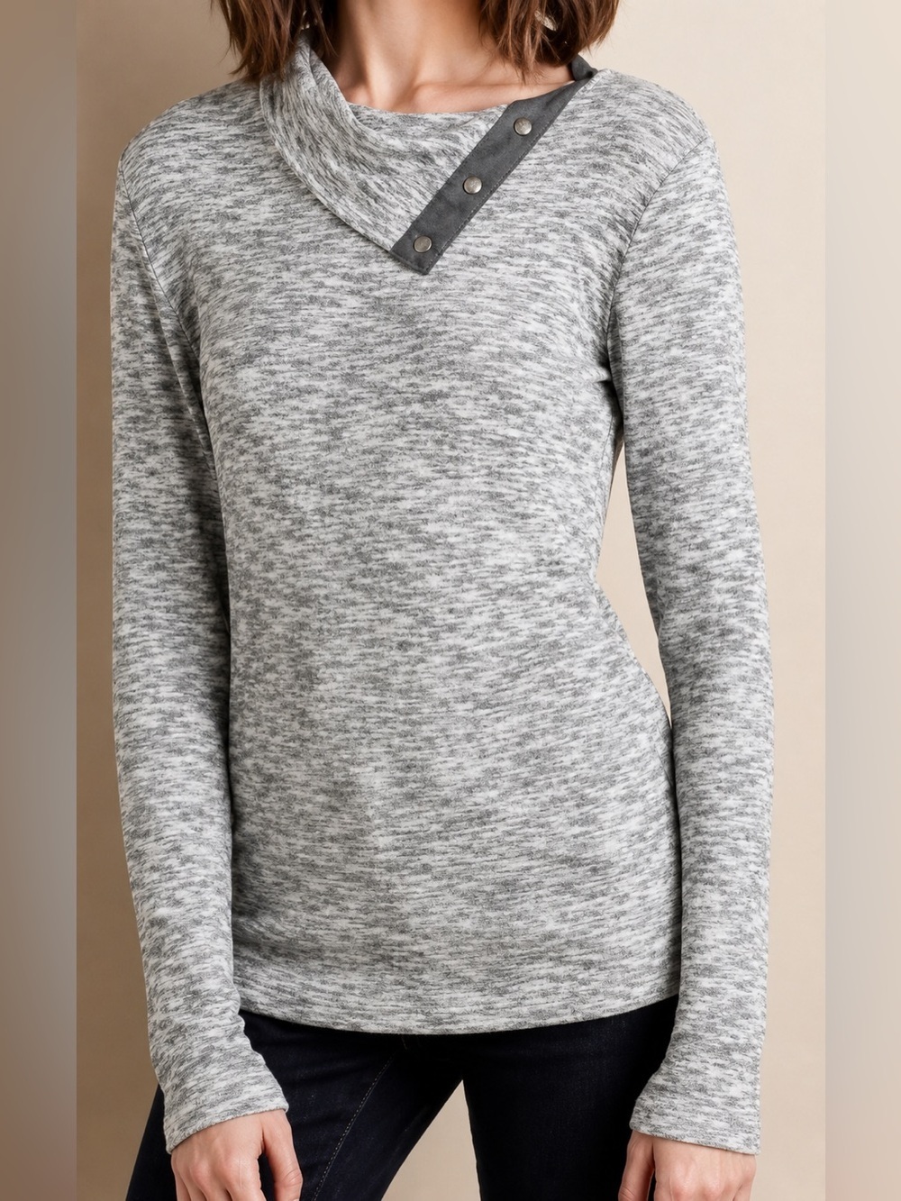 Anthropologie Dolan Gray White Heather Snap Ribbed Turtleneck Size Small